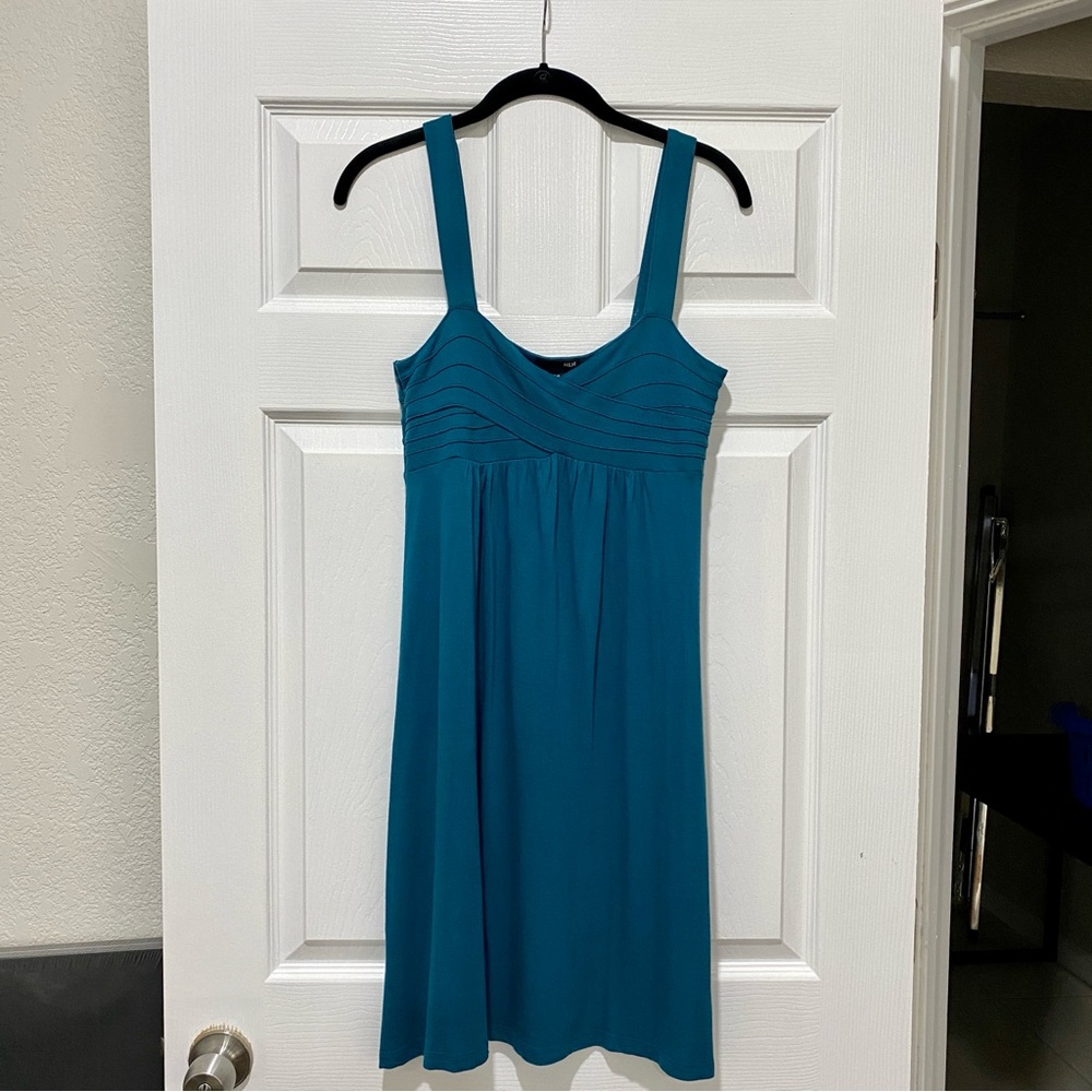 H&M Blue Sundress with Ruched Pleats and Square Neck